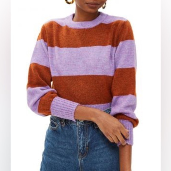 Topshop Mauve and Rust Bold Stripe Cropped Wool Sweater Size 2/XS - Picture 1 of 11